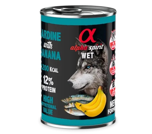 Alpha Spirit Can Sardine with banana dog Art. Nr. 0158