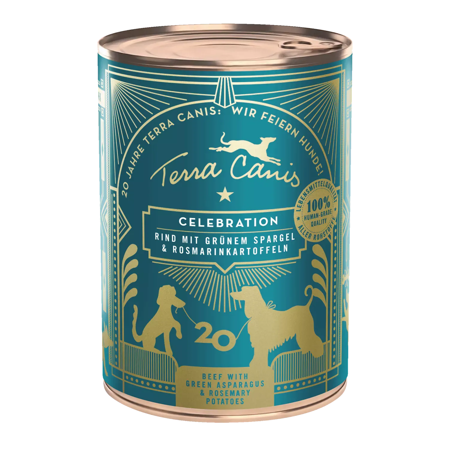 Terra Canis jubileum menu met rundvlees, groene asperges en rozemarijnaardappeltjes  - Limited Edition Art. Nr. 00725
