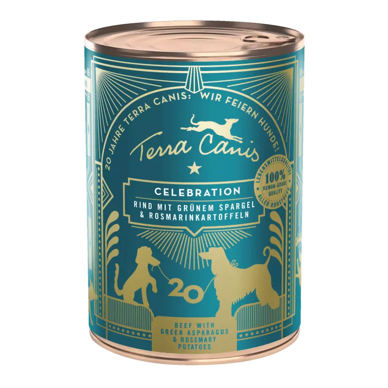 Terra Canis jubileum menu met rundvlees, groene asperges en rozemarijnaardappeltjes  - Limited Edition Art. Nr. 00725