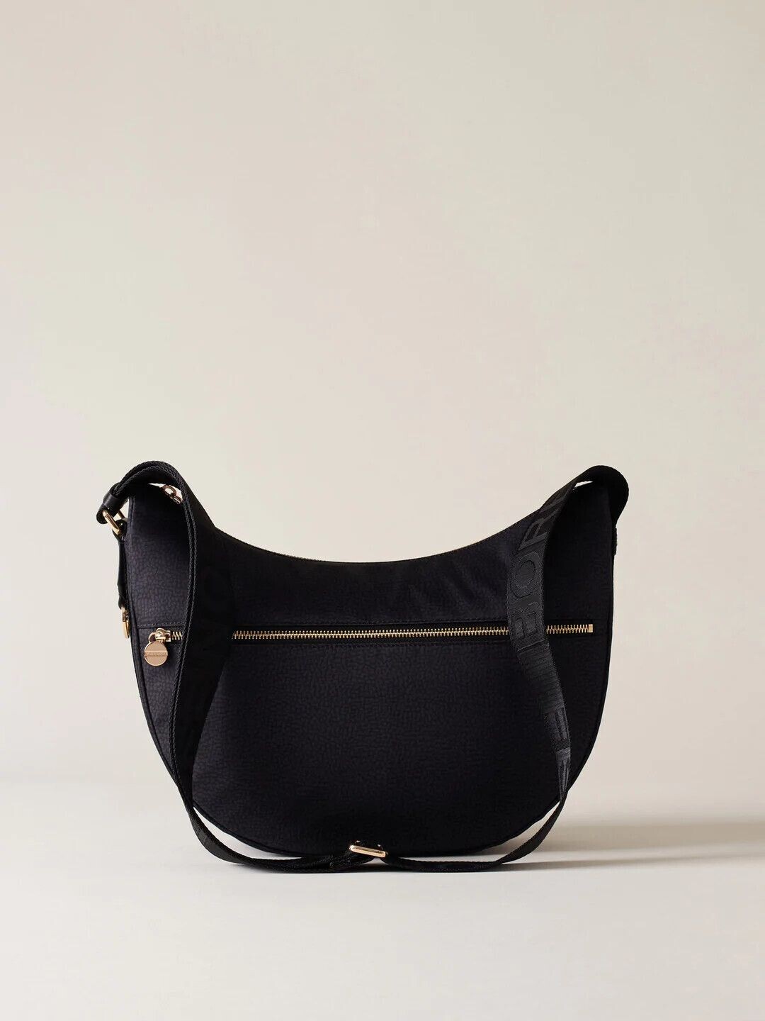 LUNA BAG MIDDLE Hobo di Nylon OP riciclato e Pelle - Dark Black