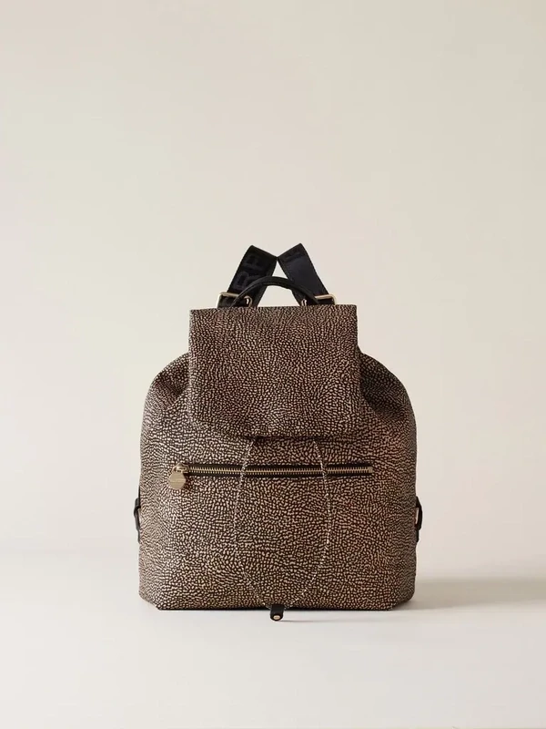 ECO LINE MEDIUM  ZAINO DI NYLON OP RICICLATO E PELLE - NATURAL BLACK