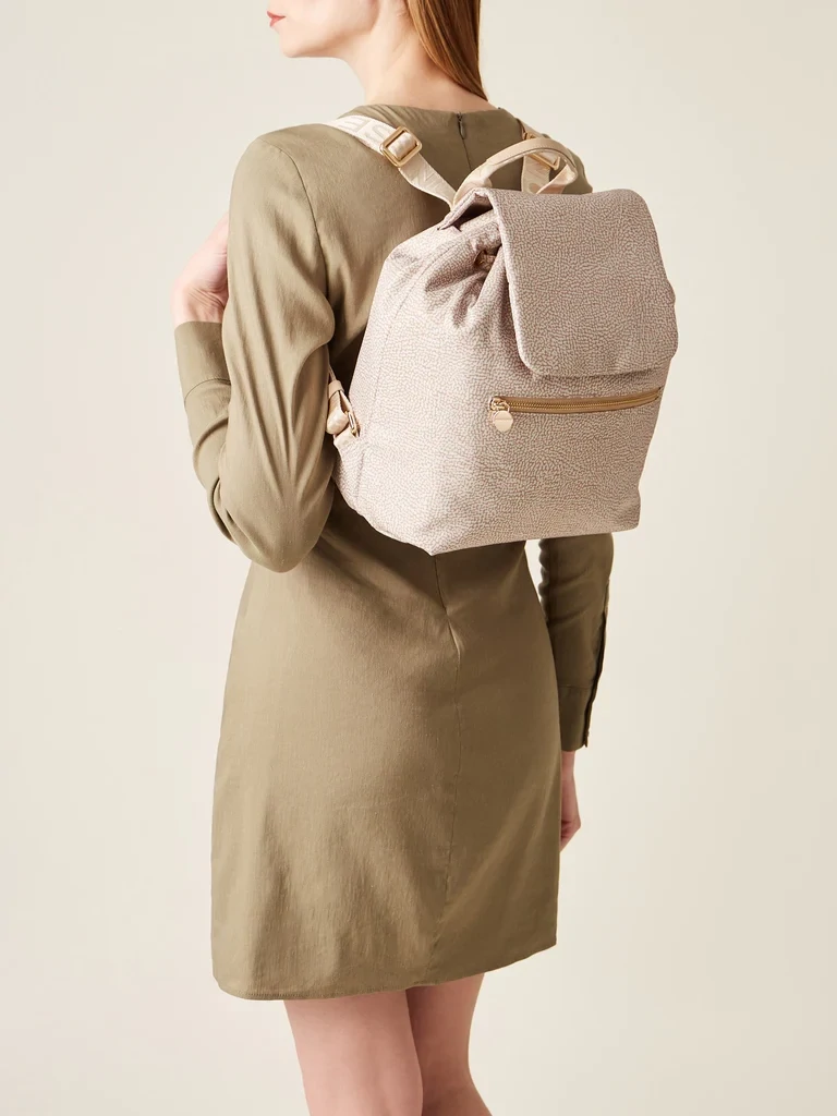 ECO LINE MEDIUM  ZAINO DI NYLON OP RICICLATO E PELLE - SAND