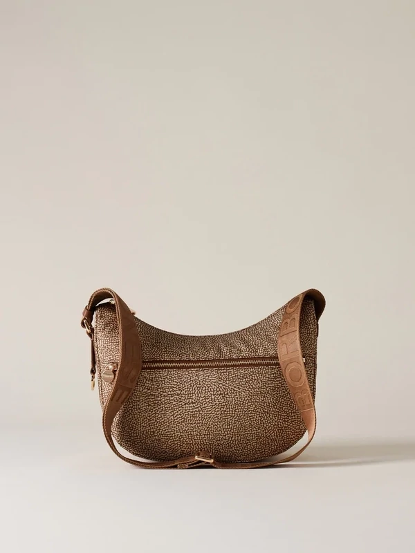 LUNA BAG SMALL  Hobo di Nylon OP riciclato e Pelle - Beige/Brown