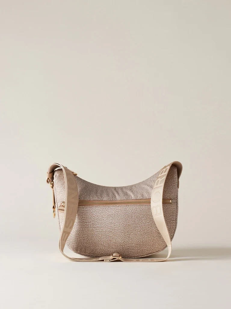 LUNA BAG SMALL  Hobo di Nylon OP riciclato e Pelle - Sand