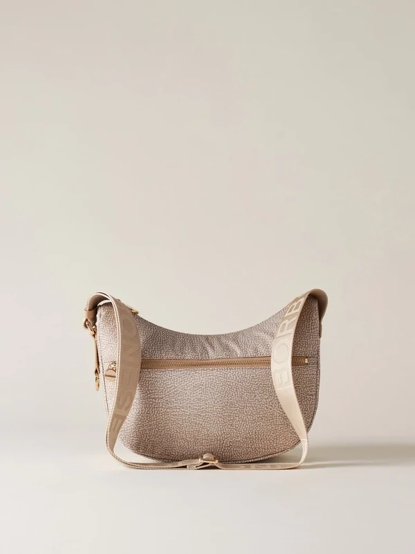 LUNA BAG SMALL  Hobo di Nylon OP riciclato e Pelle - Sand
