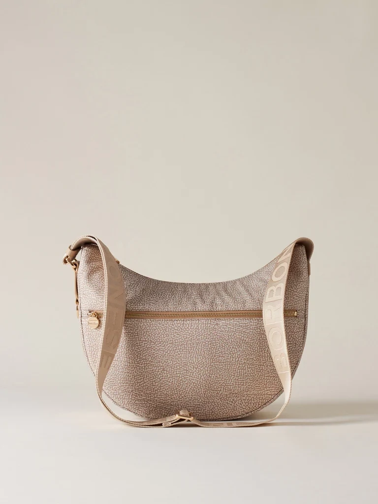 LUNA BAG MIDDLE Hobo di Nylon OP riciclato e Pelle - SABBIA