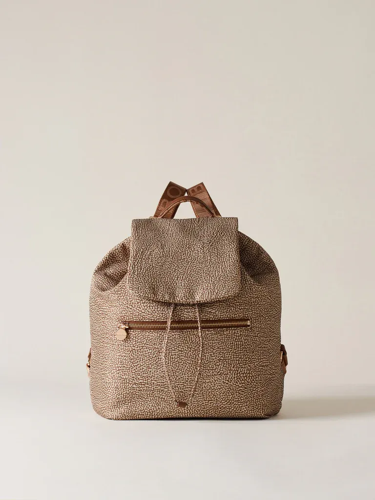ECO LINE MEDIUM  ZAINO DI NYLON OP RICICLATO E PELLE -BEIGE /MARRONE