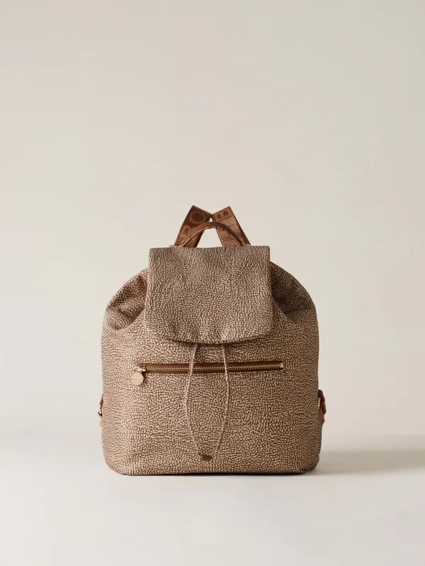 ECO LINE MEDIUM  ZAINO DI NYLON OP RICICLATO E PELLE -BEIGE /MARRONE