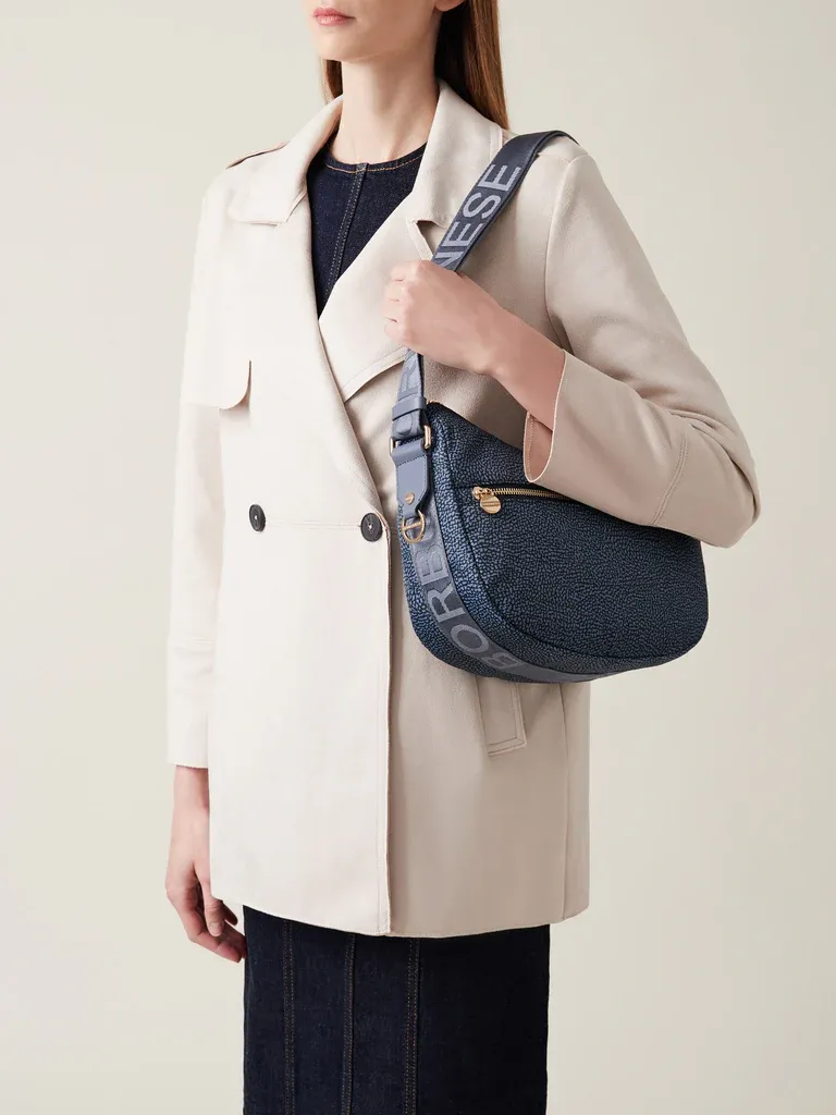 LUNA BAG SMALL  Hobo di Nylon OP riciclato e Pelle - DENIM