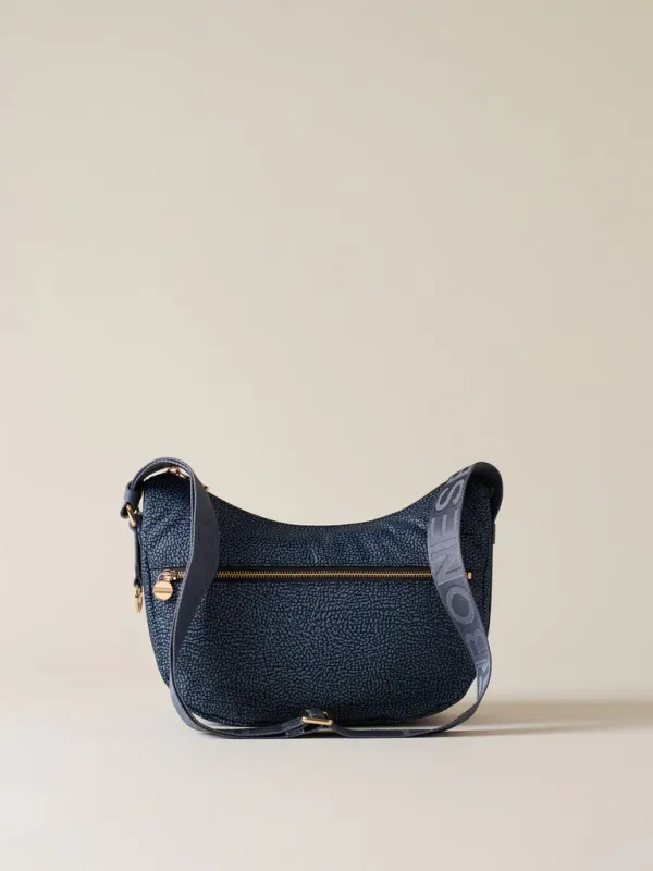 LUNA BAG SMALL  Hobo di Nylon OP riciclato e Pelle - DENIM
