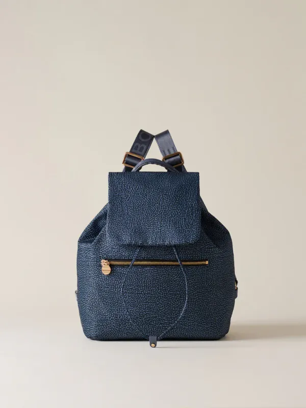 ECO LINE MEDIUM  ZAINO DI NYLON OP RICICLATO E PELLE - DENIM
