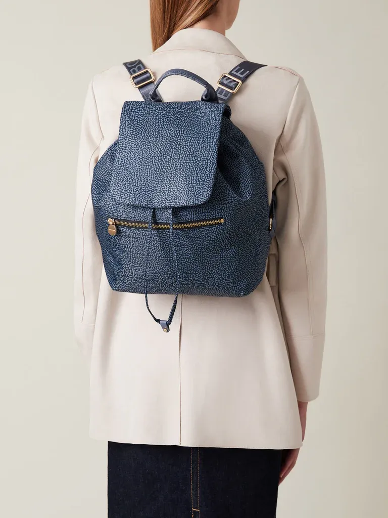 ECO LINE MEDIUM  ZAINO DI NYLON OP RICICLATO E PELLE - DENIM