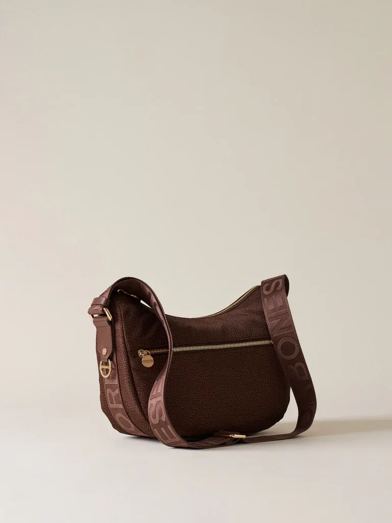 LUNA BAG SMALL  Hobo di Nylon OP riciclato e Pelle - NOISETTE