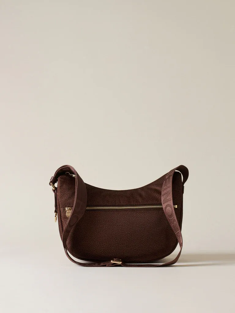 LUNA BAG SMALL  Hobo di Nylon OP riciclato e Pelle - NOISETTE