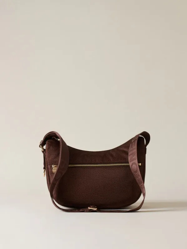 LUNA BAG SMALL  Hobo di Nylon OP riciclato e Pelle - NOISETTE