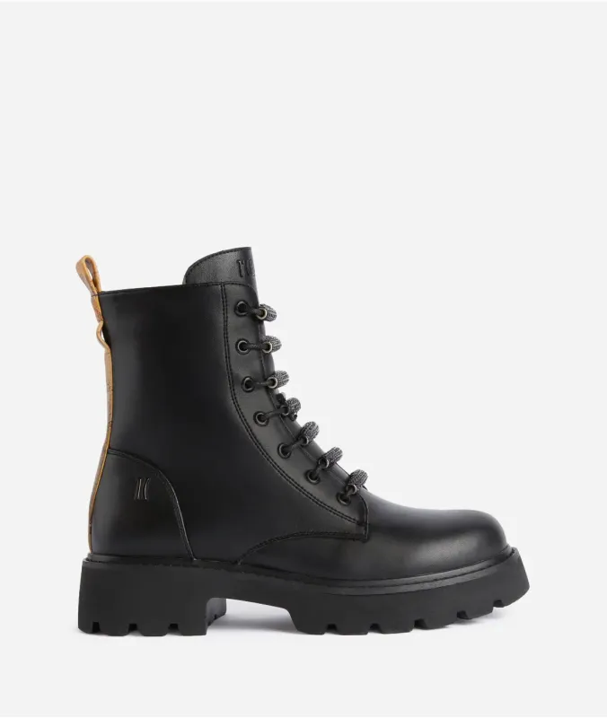 Anfibi in eco nappa con lacci strass - Neri