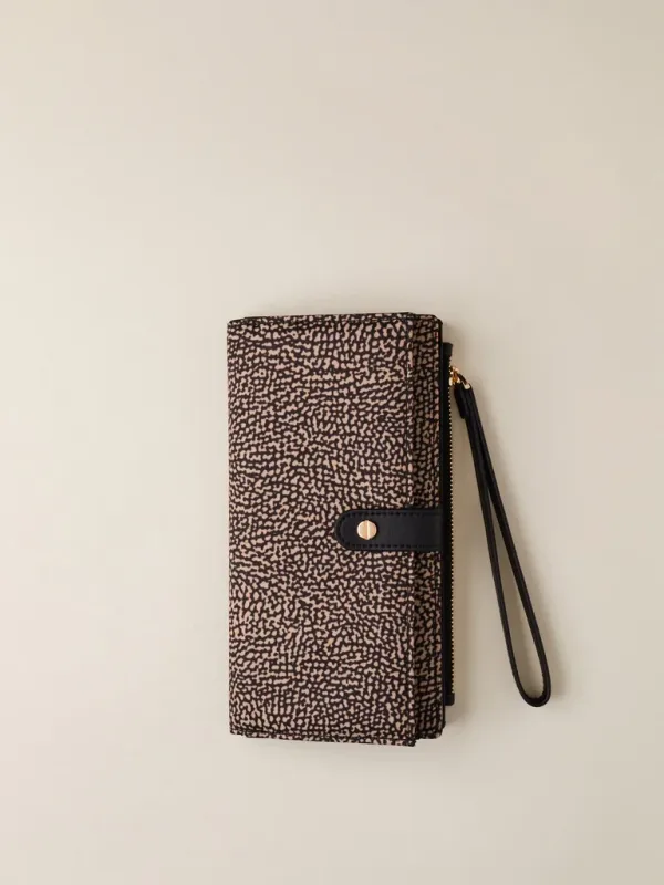 PORTAFOGLIO CLASSICO LARGE DI TESSUTO RICICLATO OP - NATURAL BLACK