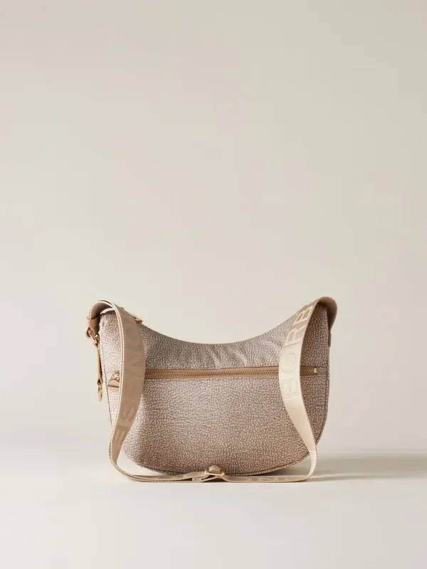 LUNA BAG SMALL  Hobo di Nylon OP riciclato e Pelle - Sand