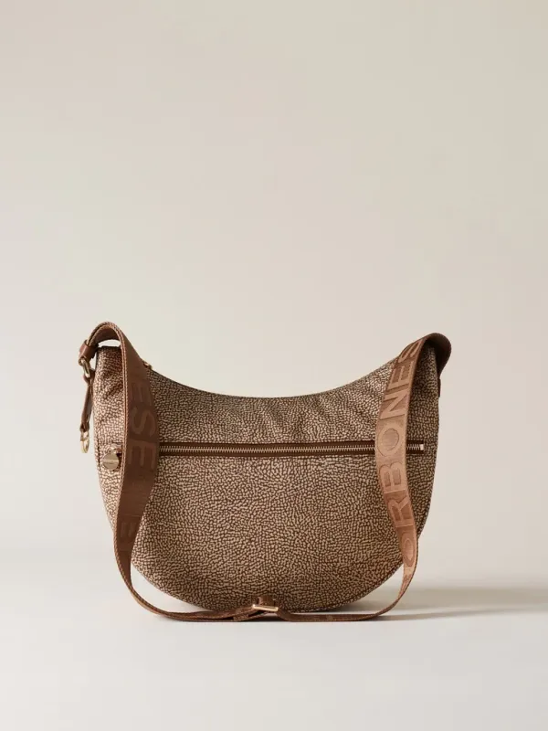 LUNA BAG MIDDLE Hobo di Nylon OP riciclato e Pelle - Beige/Brown
