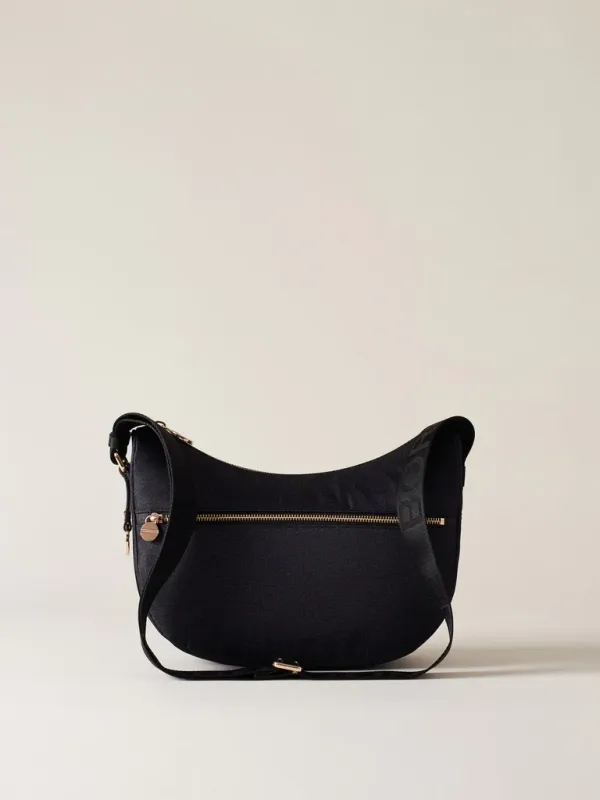 LUNA BAG SMALL  Hobo di Nylon OP riciclato e Pelle - DARK BALCK