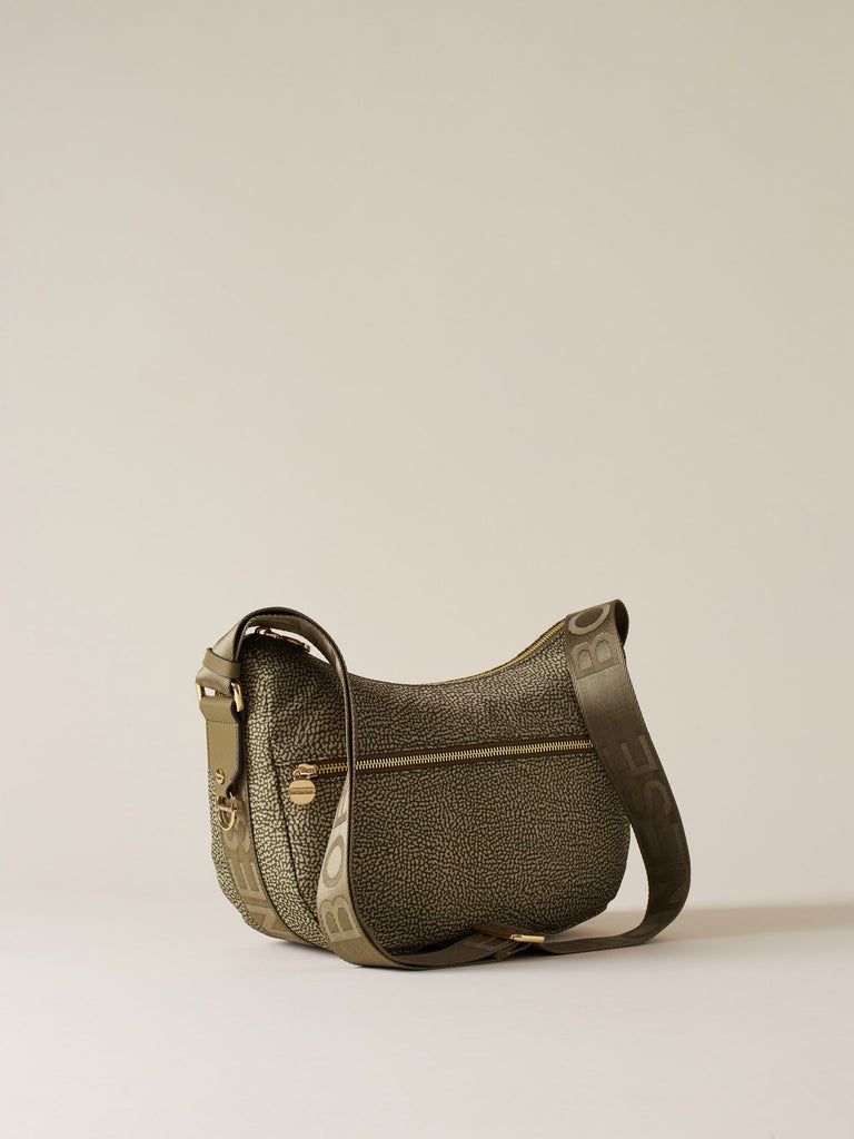 LUNA BAG SMALL  Hobo di Nylon OP riciclato e Pelle - Olive