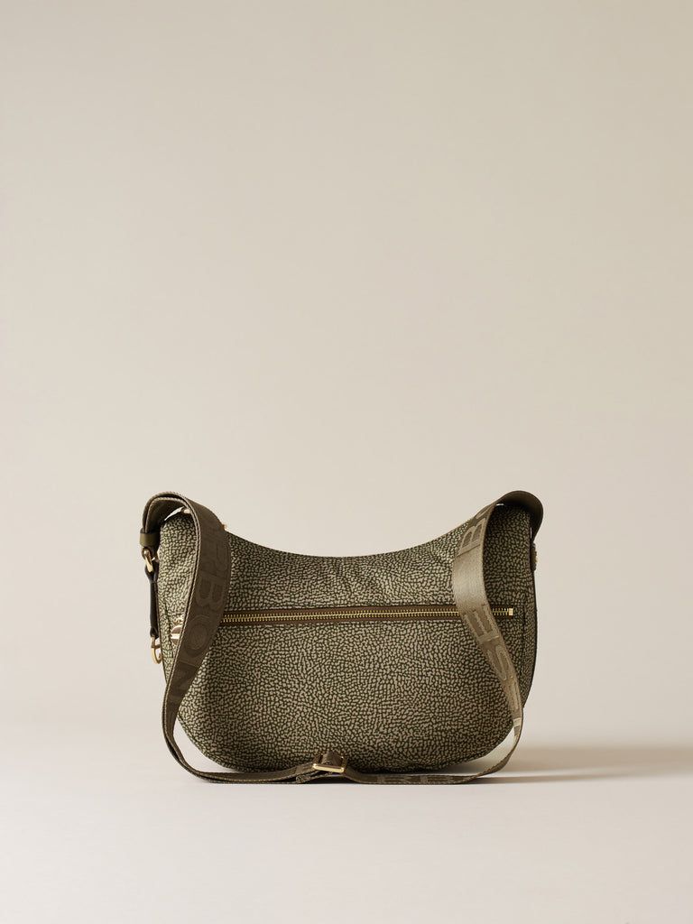 LUNA BAG SMALL  Hobo di Nylon OP riciclato e Pelle - Olive