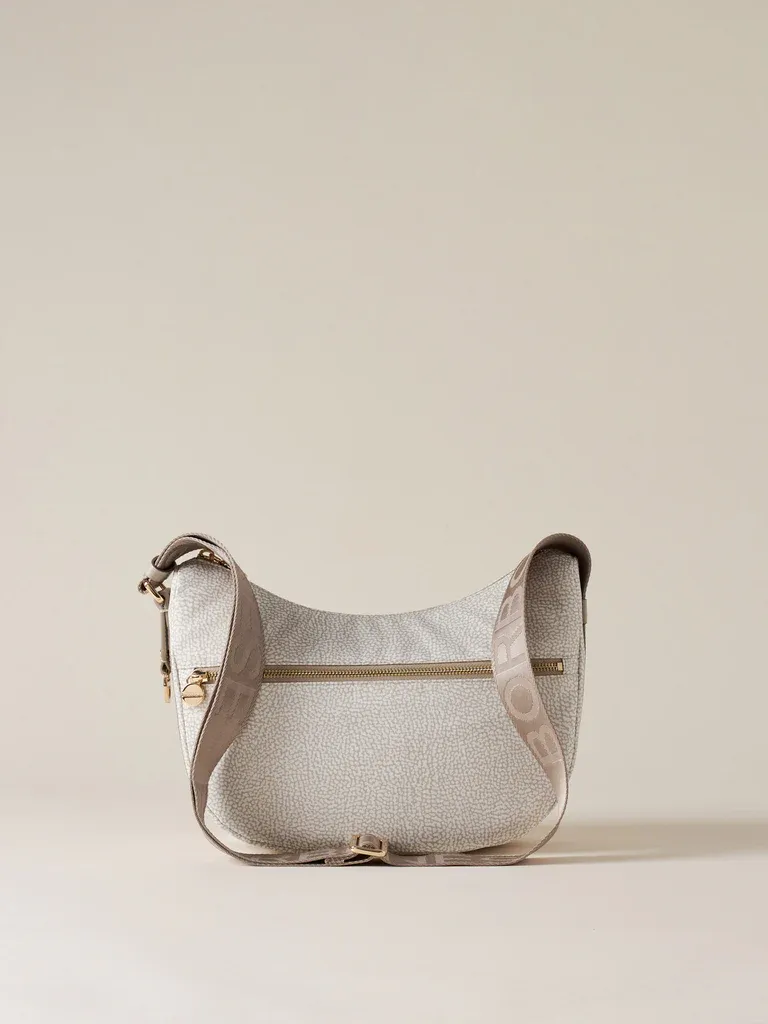 LUNA BAG SMALL  Hobo di Nylon OP riciclato e Pelle -White cotton