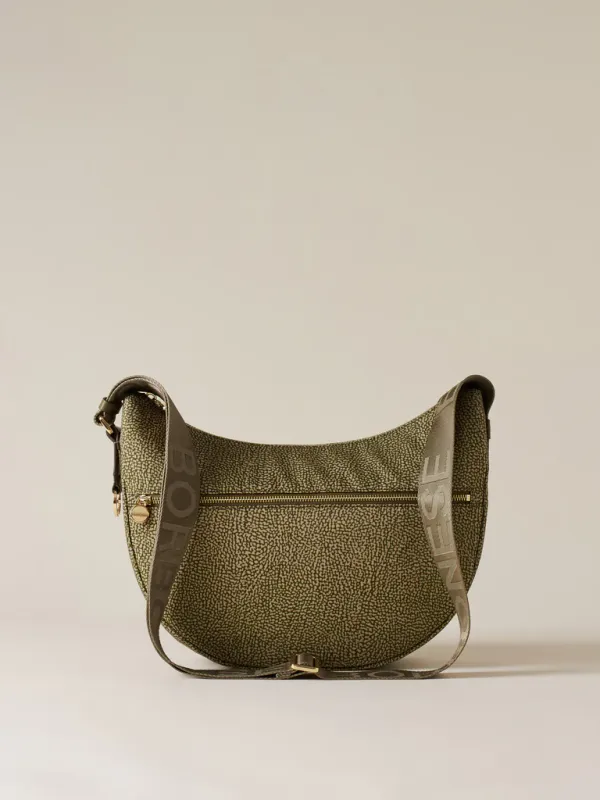 LUNA BAG MIDDLE Hobo di Nylon OP riciclato e Pelle - Olive