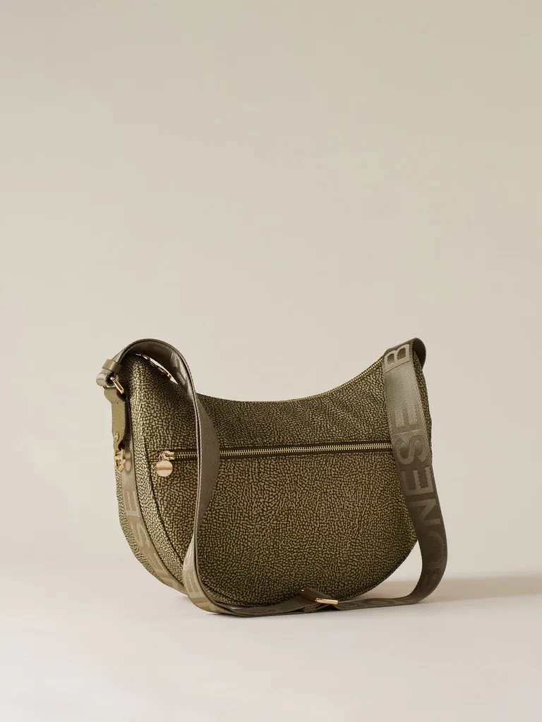 LUNA BAG MIDDLE Hobo di Nylon OP riciclato e Pelle - Olive
