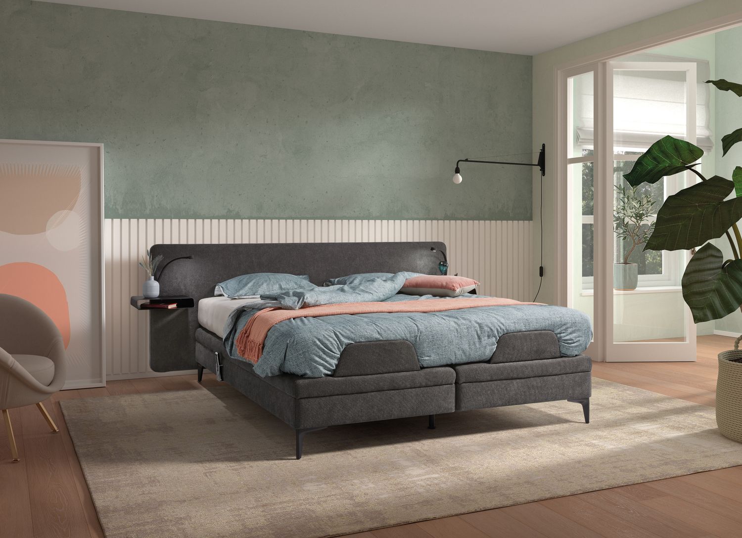 Focus Wing elektrische 2-persoons boxspring, Maat: 140 x 200