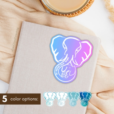 An elephant never forgets; Mama and Baby elephant with pink/blue gradient—Baby Loss Remembrance (sticker)