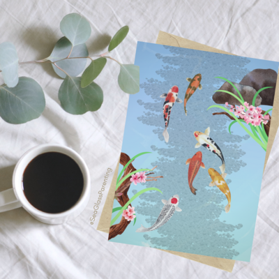 Koi Fish Swimming—Blank inside journal card (greeting card)