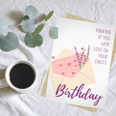 Thinking of you with love on your child's birthday, floral envelope design—Baby loss birthday (greeting card)