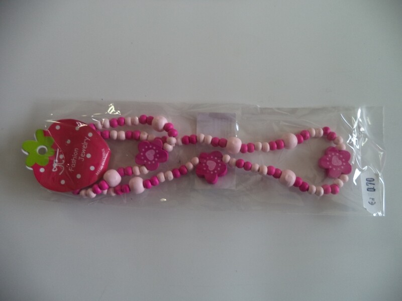Houten ketting en armband roze bloemen