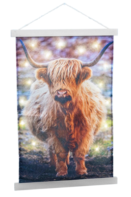 Wandkleed Schotse Hooglander met 40 LED warm wit 75 x 120  cm