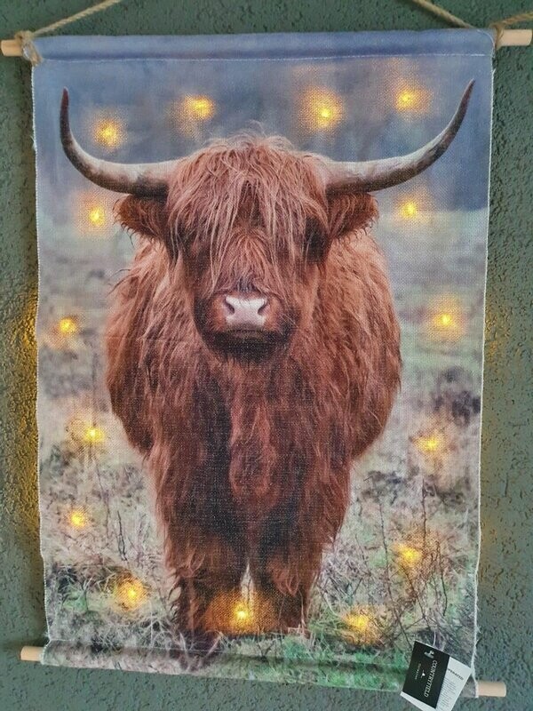 Wandkleed Schotse Hooglander met 40 LED warm wit 75 x 120  cm
