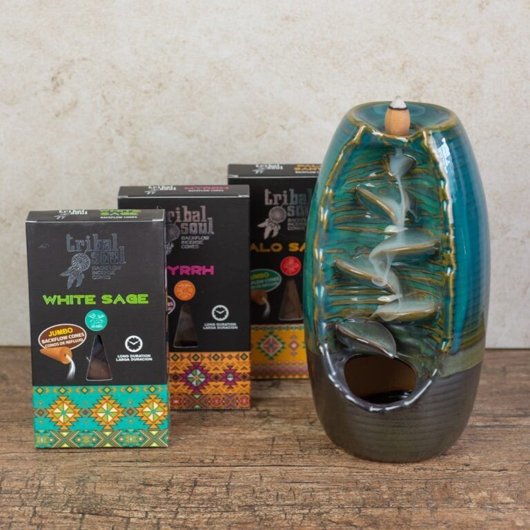 Backflow Wierook Houder Waterval Blauw Keramiek (20 cm) met Tribal Soul Kegels