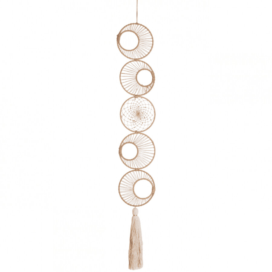 Handgemaakte Dromenvanger Maanfases- Creme &amp; Goudkleurig Lurex Textielvezel – Cirkels – (103 cm)