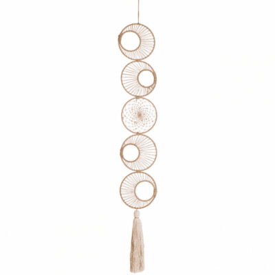 Handgemaakte Dromenvanger Maanfases- Creme &amp; Goudkleurig Lurex Textielvezel – Cirkels – (103 cm)