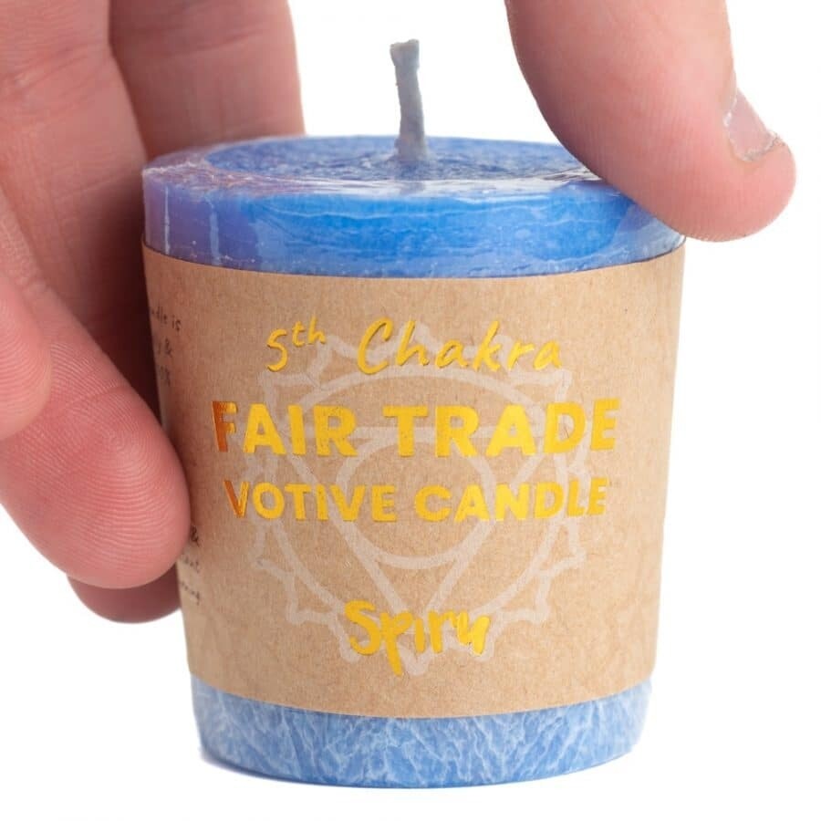 Fair Trade Votief Wens Kaars Keel Chakra (5e) – Blauw (10 Branduren)