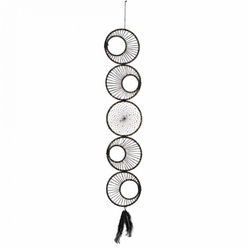 Attrape Rêves fait à la main - Phases de Lune - Fibre Textile Lurex Noir &amp; Or - Cercles - (92 cm)