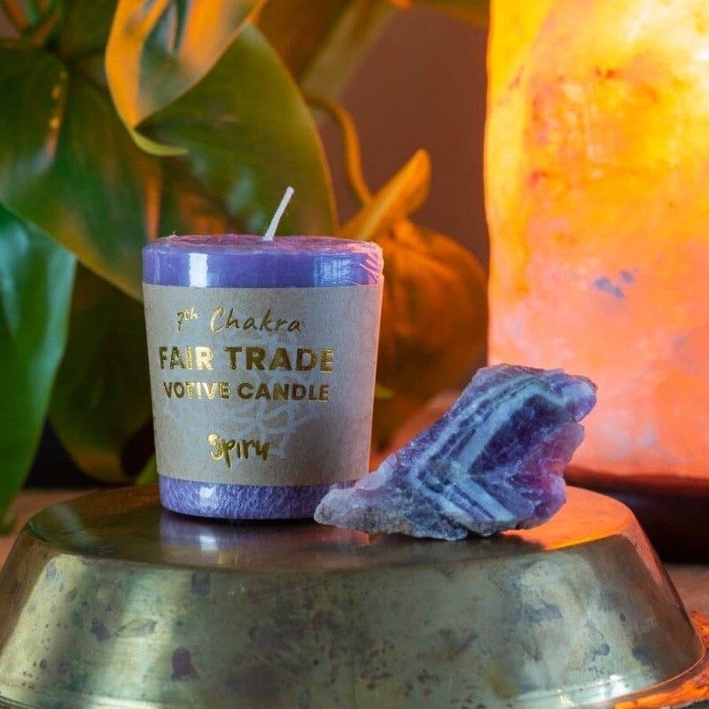 Fair Trade Votief Wens Kaars Kruin Chakra (7e) – Paars (10 Branduren)