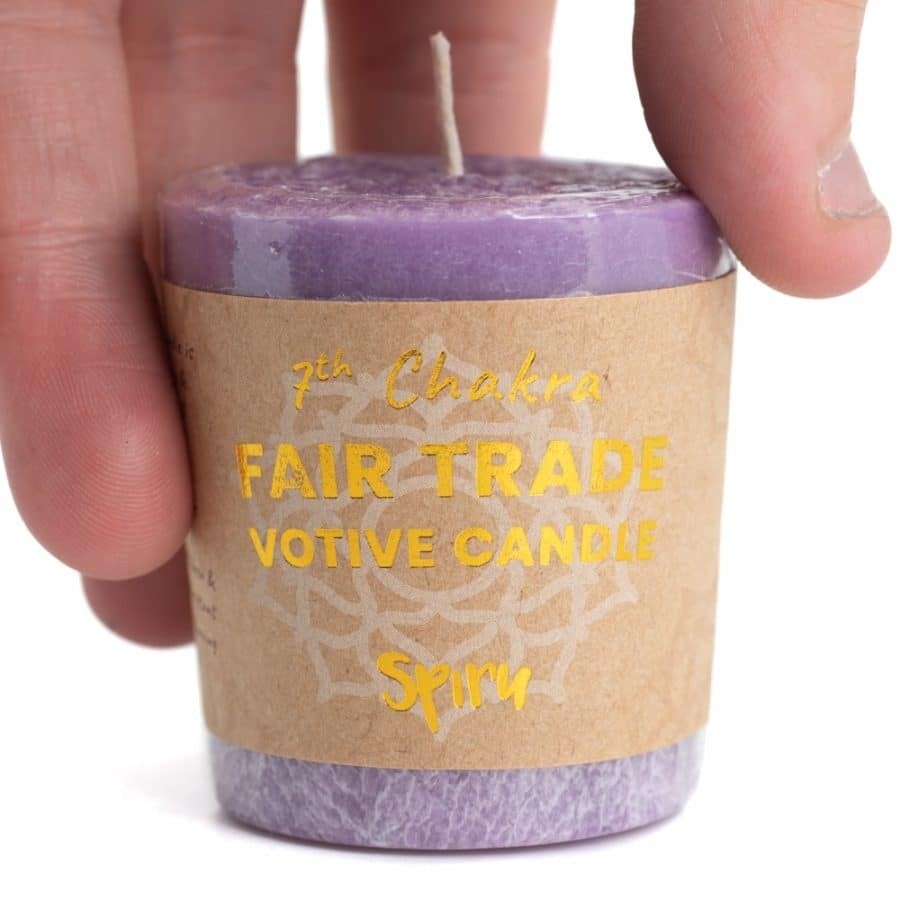 Fair Trade Votief Wens Kaars Kruin Chakra (7e) – Paars (10 Branduren)