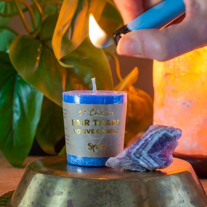 Fair Trade Votief Wens Kaars Keel Chakra (5e) – Blauw (10 Branduren)
