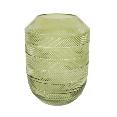 Glazen vaas/windlicht groen met gesteept patroon 16 x 16 x 22 cm