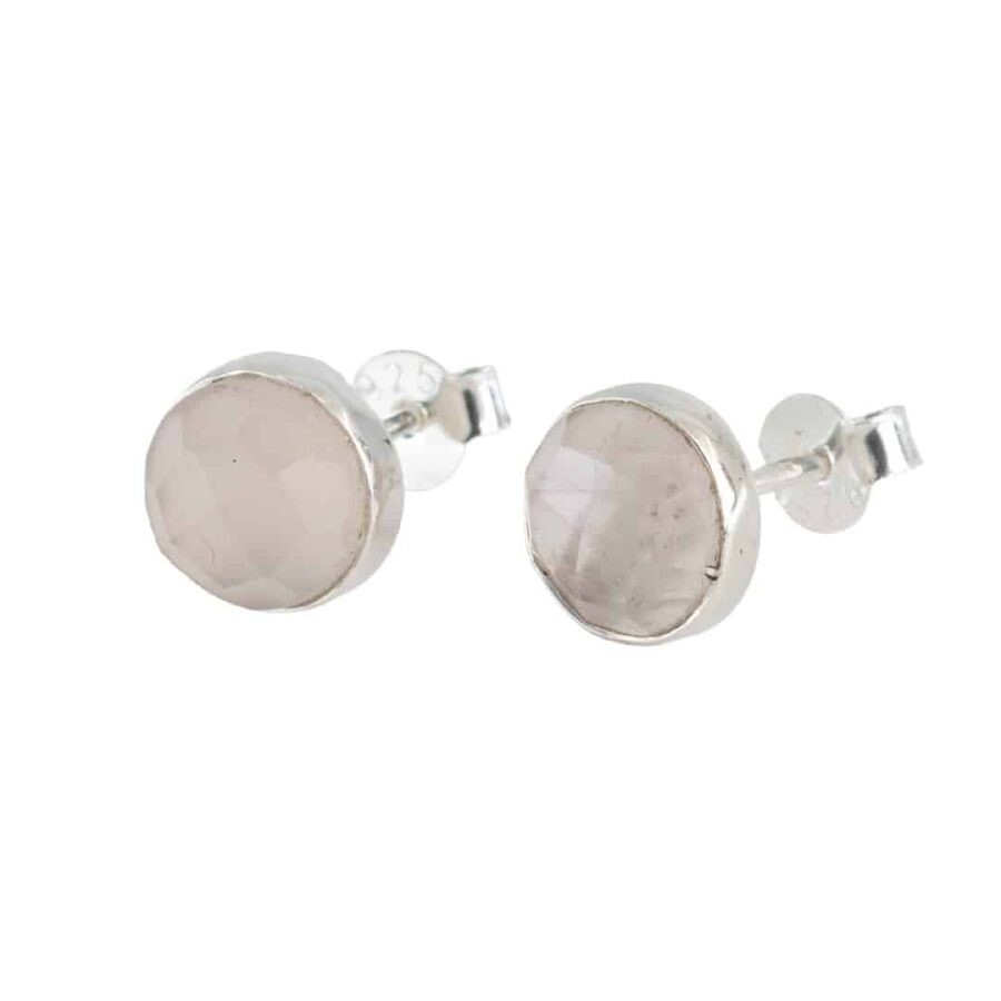 Geboortesteen Oorstekers Oktober Rozenkwarts Facet – 925 Zilver