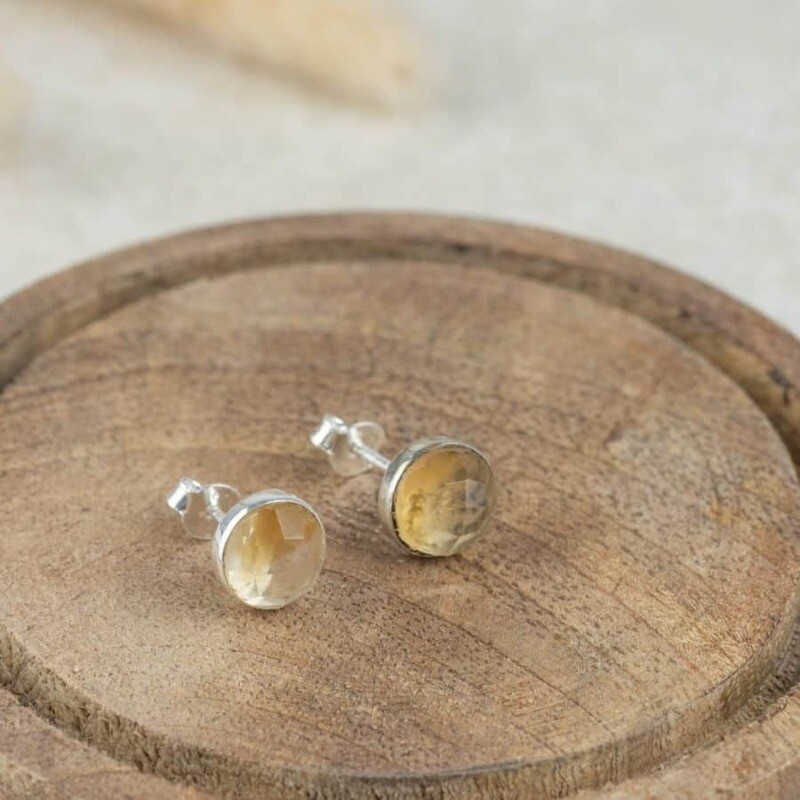 Geboortesteen Oorstekers November Citrien Facet – 925 Zilver