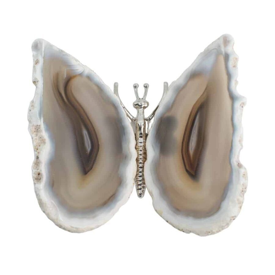 Edelsteen Grijze Agaat Vlinder – Zilverkleurig (ca. 7 x 5 cm)