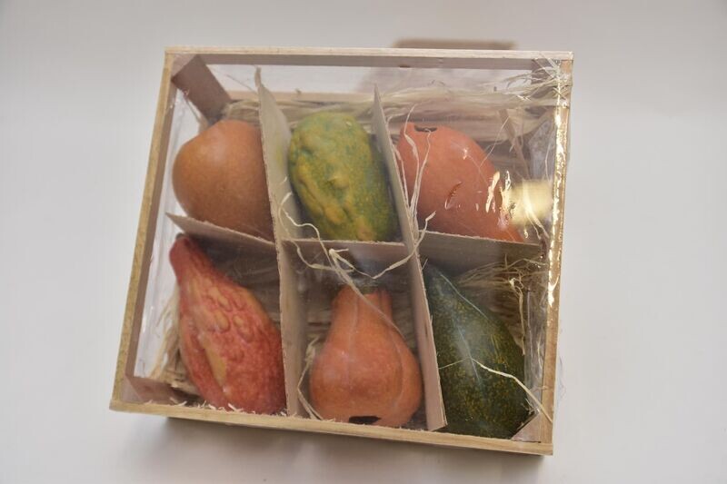 Kistje met 6 pompoenen 9 x 12 x 6 cm