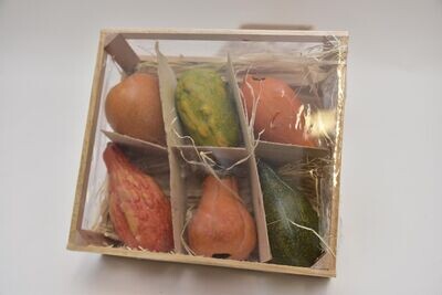 Kistje met 6 pompoenen 9 x 12 x 6 cm